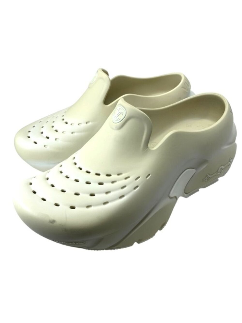 Louis Vuitton Shark Line Clog Sandals Platform Rubber White Ivory